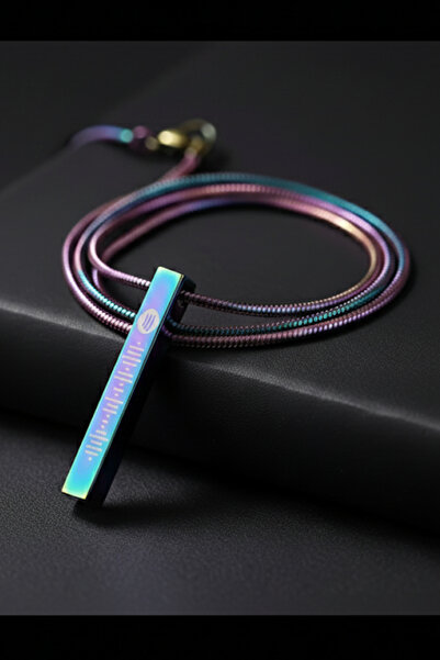 OSMANLI GÜMÜŞ Spotify Şarkı Kodlu Hologram Bar Çelik Çubuk Kolye Snake Zincir...