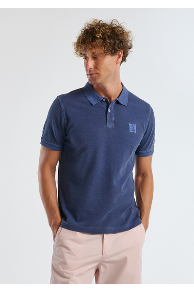 United Colors of Benetton Ανδρικό μπλουζάκι πόλο Indigo 100% Organic Koton Regular Fit