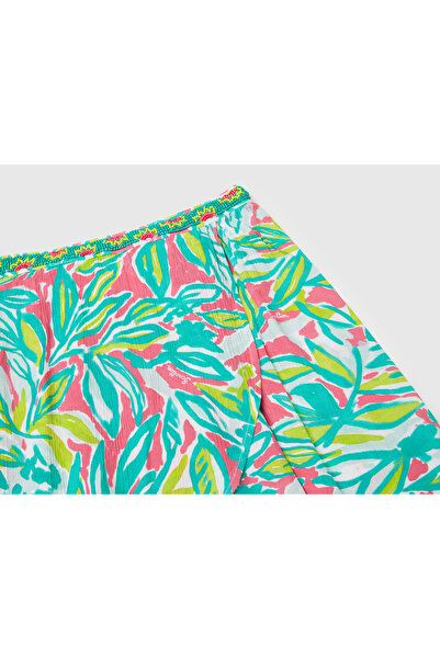 United Colors of Benetton Girl's Green 100% Viscose Patterned Asymmetrical Flared Skirt with Elastic Waist