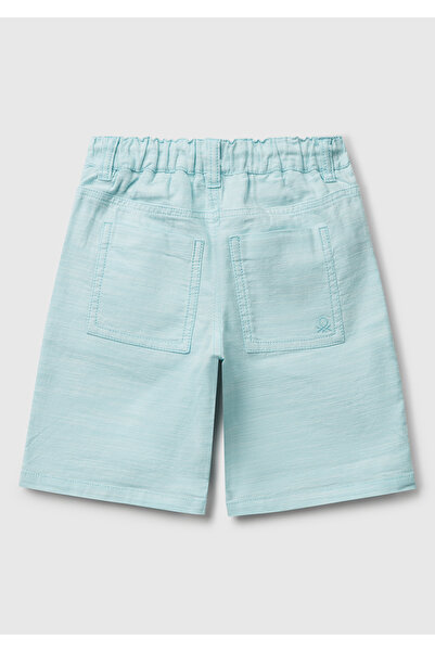 United Colors of Benetton Pantaloni scurți Bermuda pentru băiat, albastru praf, din țesătură, buzunar din spate, logo brodat, cu șnur