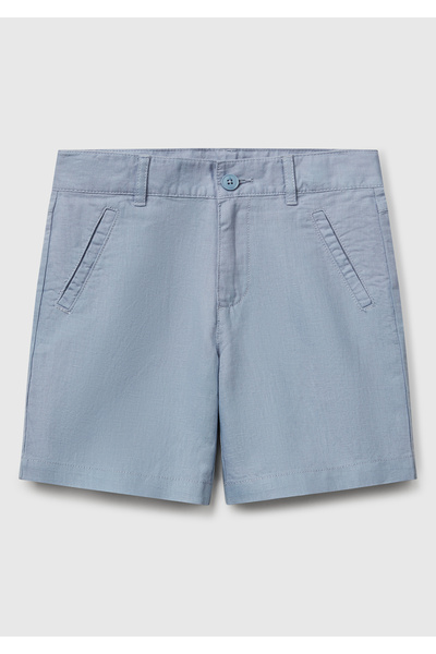 United Colors of Benetton Boy's Blue Embroidered Logo Detailed Bermuda Shorts with Pockets