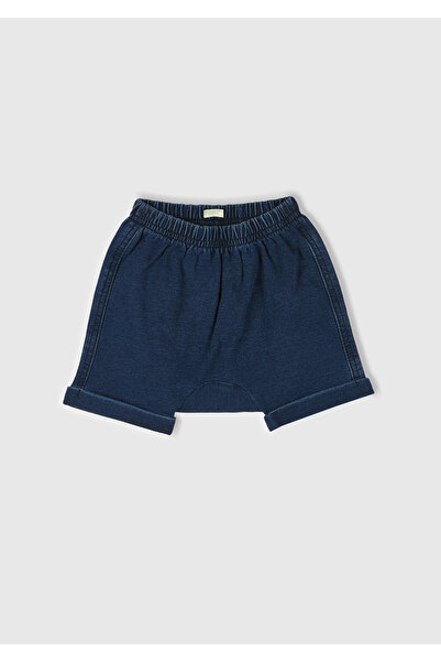 United Colors of Benetton Bebek Koyu Denim Arkası Nakışlı ve Aplike Kulaklı Beli Lastikli Denim Şort