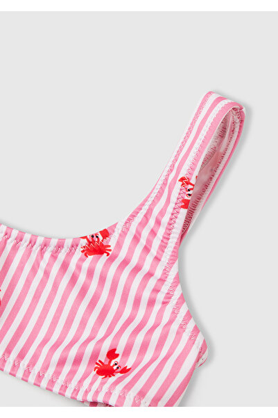 United Colors of Benetton Girl's Pink Patterned Round Neck Side Drawstring Bikini Set