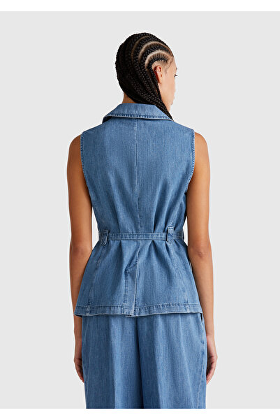 United Colors of Benetton Kadın Açık Mavi Kenevir Karışımlı Belden Bağlamalı Yelek