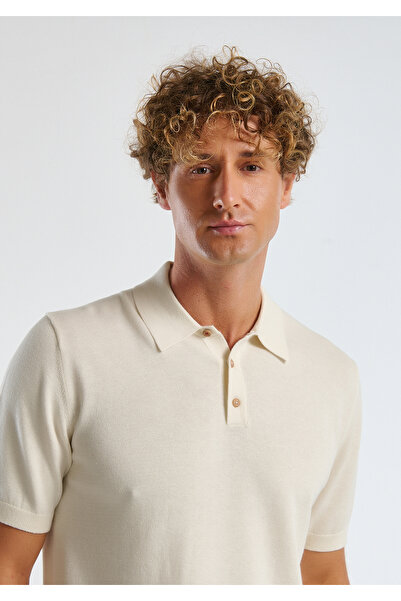 United Colors of Benetton Ανδρικό πουλόβερ με κοντό μανίκι με γιακά πόλο με κρέμα κάνναβης