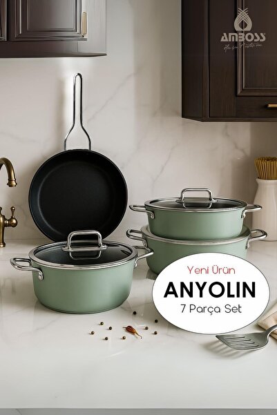 Amboss Anyolin 7 Piece Titanium Coated Cookware Set (Green)