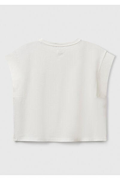 United Colors of Benetton Κοριτσίστικο μπλουζάκι με κεντημένο μακραμέ μπροστά και τυπωμένο λογότυπο στην πλάτη