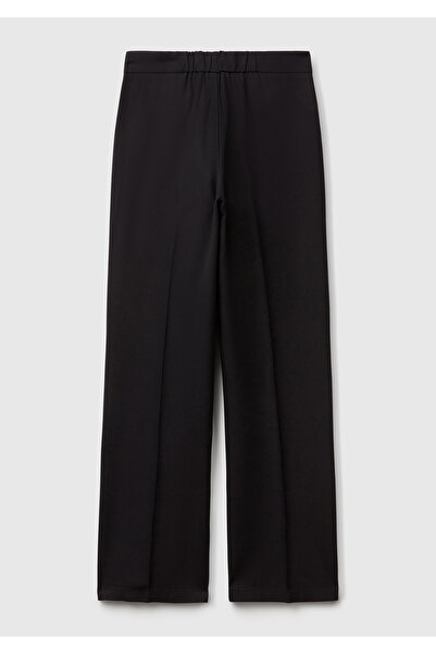 United Colors of Benetton Women's Black 100% Lyocell Straight Leg Trousers with Elastic Waist