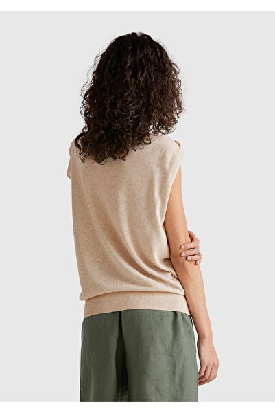 United Colors of Benetton Women's Stone Color Linen Blended Asymmetrical Sleeveless Sweater