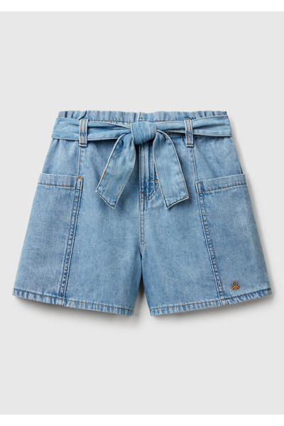 United Colors of Benetton Κοριτσίστικο τζιν μπερνάκι με λογότυπο με πλαϊνές τ...