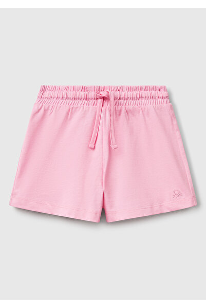 United Colors of Benetton Kız Çocuk Pembe Logo İşlemeli Beli İpli Şort