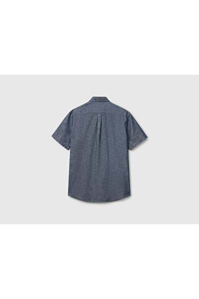 United Colors of Benetton Ανδρικό πουκάμισο μπλε 100% Koton με κοντό μανίκι Regular Fit Samre