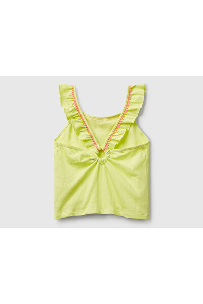 United Colors of Benetton Girl's Yellow Round Neck Undershirt with Ring Detail on the Back and Cross Strap Logo