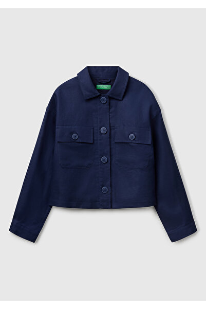 United Colors of Benetton Women's Navy Blue Linen Blended Jacket