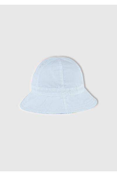 United Colors of Benetton Baby White Print Detailed Double Sided Drawstring Bucket Hat