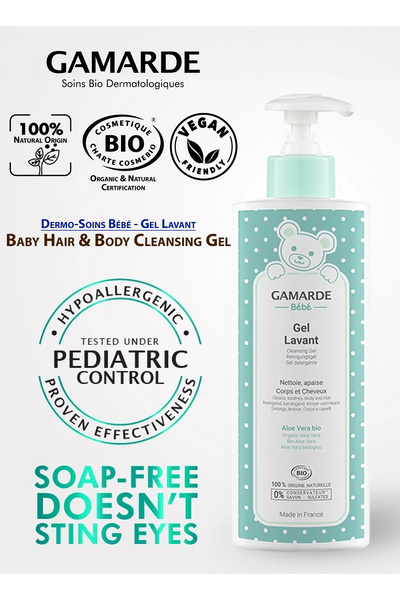 Gamarde Baby Hair & Body Cleansing Gel 400ml Certified Organic Best Baby Body Wash Gentle Soap-Free Shampoo