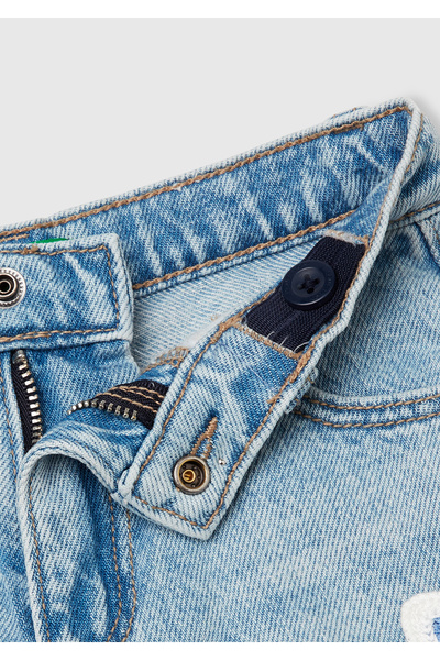 United Colors of Benetton Kız Çocuk Denim Makrome Çiçek Aplikeli Logo İşlemeli Regular Fit Şort