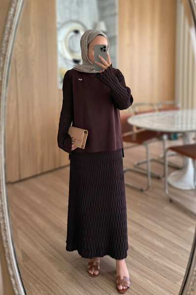 Ka Hijab Lady Skirted Mercerized Suit - Brown