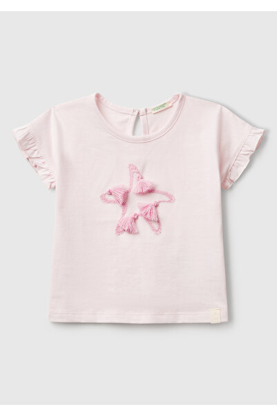United Colors of Benetton Baby Dust Pink Handle Frilly Logo Label T-Shirt
