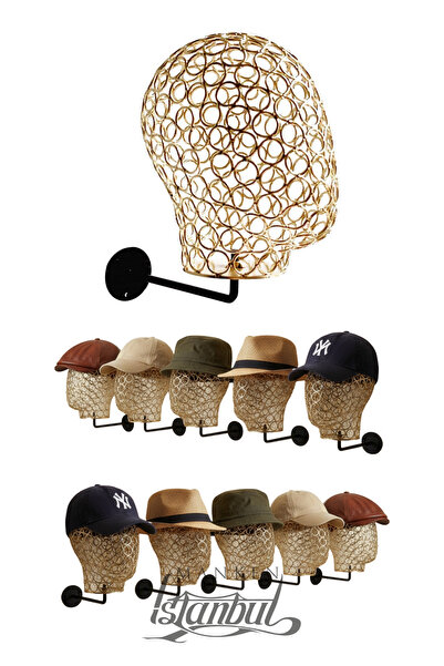 Manken İstanbul Duvara Monte Erkek Gold Renk Tel Kafa Mankeni Şapka Mankeni A...
