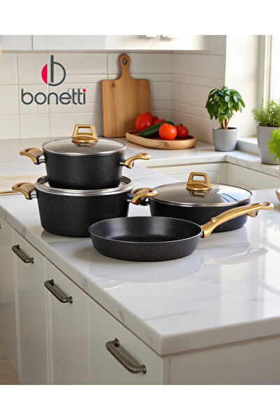 Bonetti 7 Parça Granit Tencere Seti | Yapışmaz, Çizilmez, Kolay Temizlik | Ca...