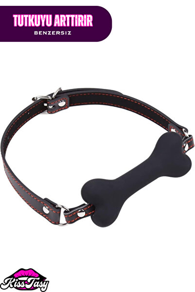 Siyah Köpek Kemiği Ağız Tıkacı BDSM Deri Kemerli Yumuşak Silikon
