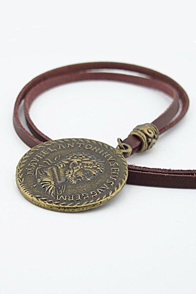Solfera Antique Roman Coin Emperor Marvel Antoninvs Bronze Metal Leather Men's Necklace Q0943
