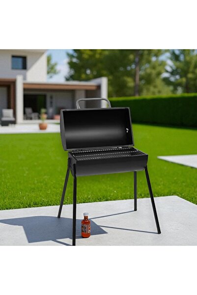 Padilon Kapaklı Kömürlü Mangal Barbekü Krom Kaplama Izgara 77x84x26 cm