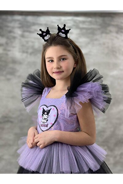 Genel Markalar KIZ ÇOCUK PULLU KUROMİ KOSTÜMÜ KIZ ÇOCUK ABİYE ELBİSE TAÇ LI HEDİYE