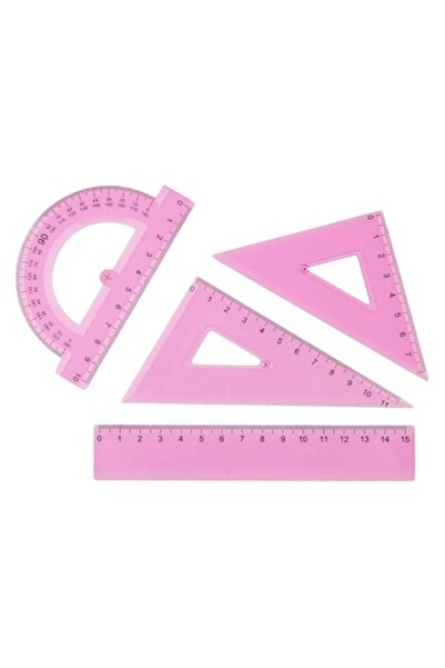 SyaMAG Set Instrumente Geometrie, 4 Bucati, Transparente, Culoare Roz