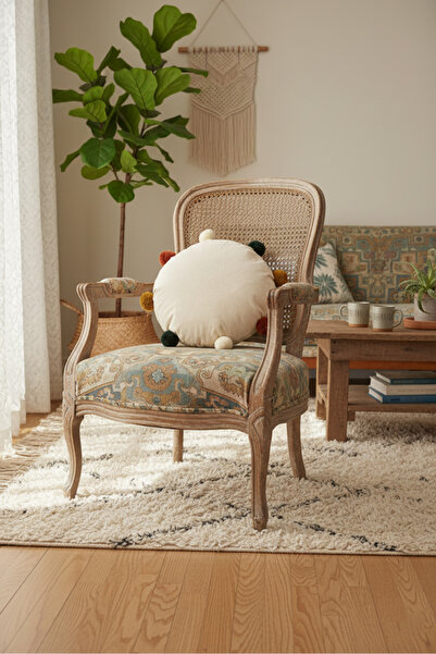 Markaev Cream Colorful Pompom Round Throw Pillow Cover