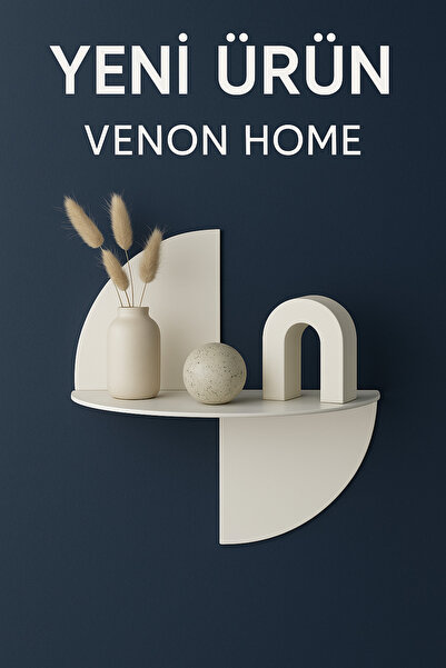 VENON Egzotik BEYAZ Metal Yar Duvar Rafı – Dekoratif Half Moon Shelf – Modern Çelik Raf