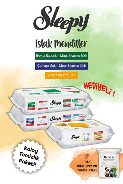 Sleepy مجموعة مناشف تنظيف الأسطح سهلة الاستخدام مكونة من 3 قطع وقطن هدية من روزي