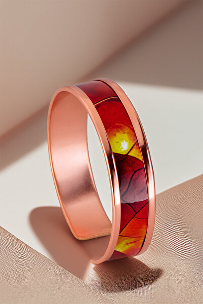 OSMANLI GÜMÜŞ Women's Copper Bracelet Ring Set - Sunny Model Special Edition Metal Box and Quartz Stone