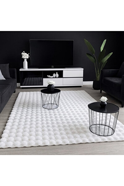 Sihirli Halı Yumuşak Post Peluş Halı Kaymaz Tabanlı Beyaz Renk Yeni Bubble Serisi