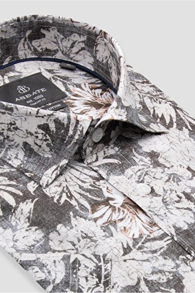 Abbate Vento Поплін Бавовняна Comfort Fit Чорна Класична комір Чоловіча сорочка з принтом