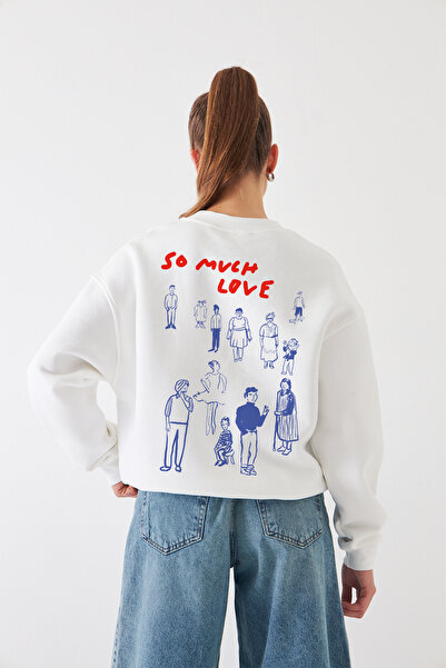 Disante Hanorac oversize pentru femei cu imprimeu So Much Love – Gât cu gât r...