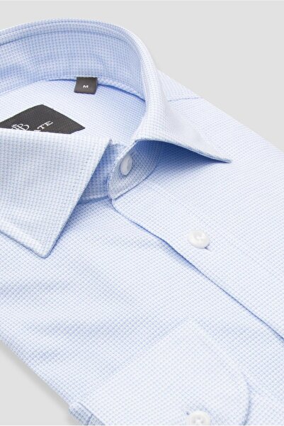 Abbate Ανδρικό πουκάμισο με σχέδιο Florence Jersey Cotton Blend Comfort Fit Ανοιχτό μπλε κλασικό γιακά