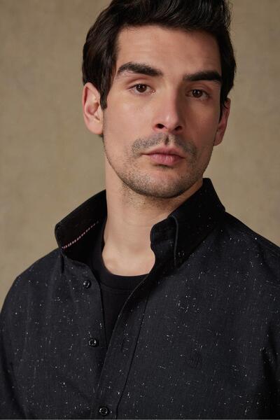 Abbate Лука Добби памучна удобна черна риза с копчета и яка за мъже