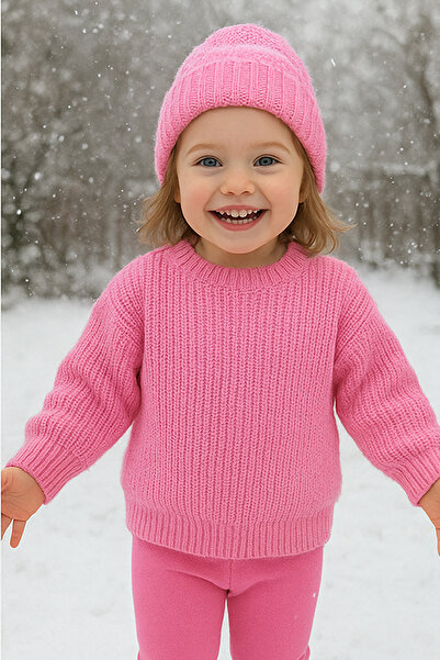 gogo bici Kazak Şık Triko Çocuk Bebek Kazak Kışlık Selanik Kazak Çocuk Kazağı Mevsimlik 6-12 Ay Pembe