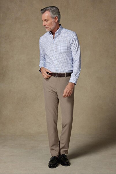 Abbate Aldomar Поплин памук Комфортна кройка Светлосиня Риза с копчета и яка Мъжка карирана риза