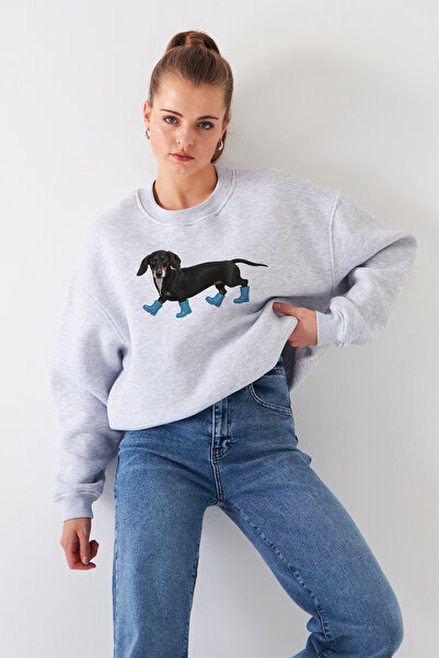 Disante سويت شيرت نسائي كبير الحجم مطبوع عليه Hot Dog – ياقة دائرية، 3 خيوط م...