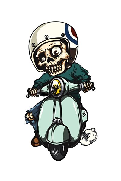 Çağlayan Reklam Scooter Kullanan Sevimli Iskelet Sticker Motor, Kask, Laptop,...
