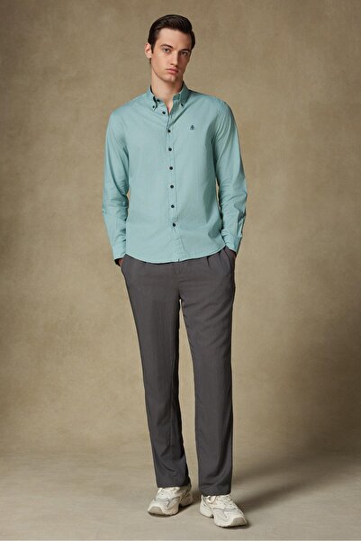 Abbate Ανδρικό πουκάμισο με κουμπιά σε ανοιχτό πράσινο χρώμα Mario Poplin Cotton Comfort Fit