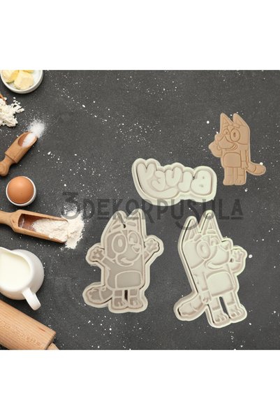 3DekorPusula مجموعة قوالب البسكويت المكونة من 3 قطع من Bluey / مجموعة قوالب الزلابية / مجموعة تشكيل العجين