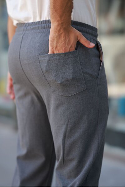 COMBİNE MİCHAİL Чоловічі штани з еластичним поясом і шнурівкою, антрацитові, з кишенями з боків, вільний крій