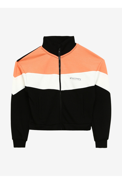 Discovery Expedition Siyah Kız Çocuk Dik Yaka Crop Blok Desenli Sweatmont D3W...