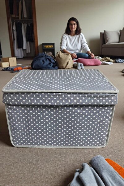 VAYBE Mini Multi-Purpose Storage Box, Box Storage, Box, Organizer, Toy Box Gray Polka Dot Pattern 30x40x25