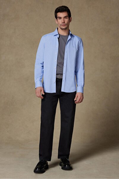 Abbate Рико Джърси памучна смес Комфортна кройка Светлосиня Класическа яка Мъжка едноцветна риза