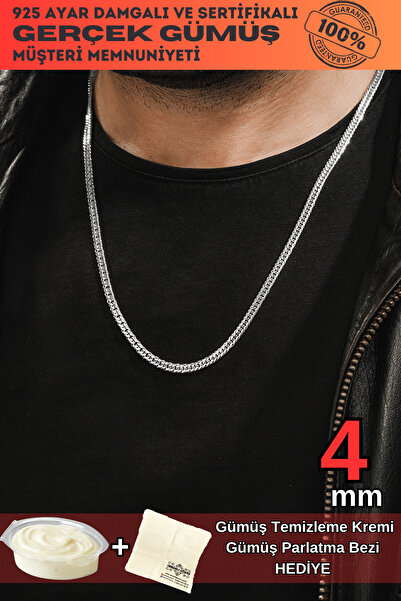 OSMANLI GÜMÜŞ Erkek Gümüş Kolye - 4mm Oluklu Nano Model Erkek Kolye 3 Bakla 6...